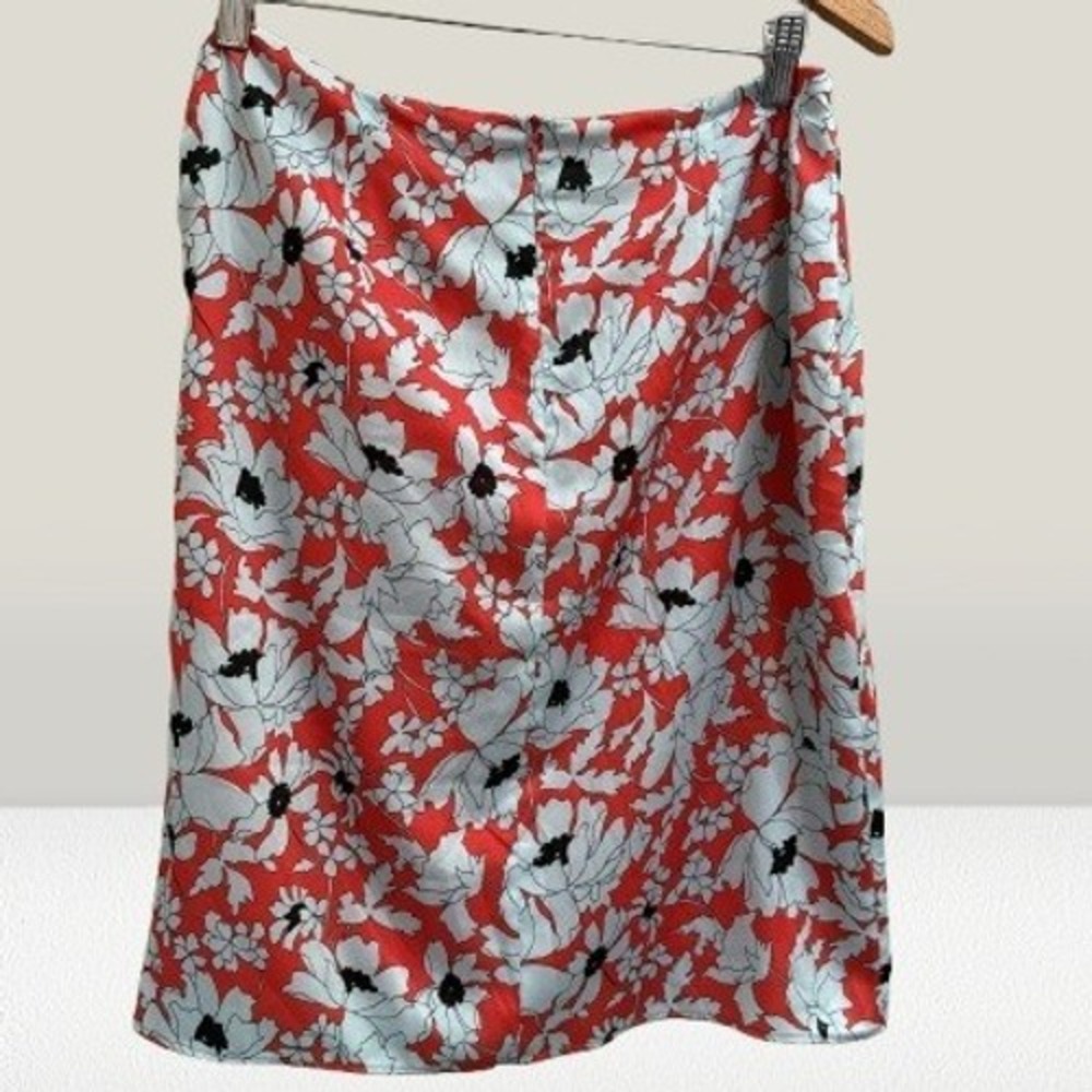 NEW La Fee Maraboutee Red Floral Faux Wrap Skirt Side Tie Size FR 40 or US 8 - Picture 2 of 3